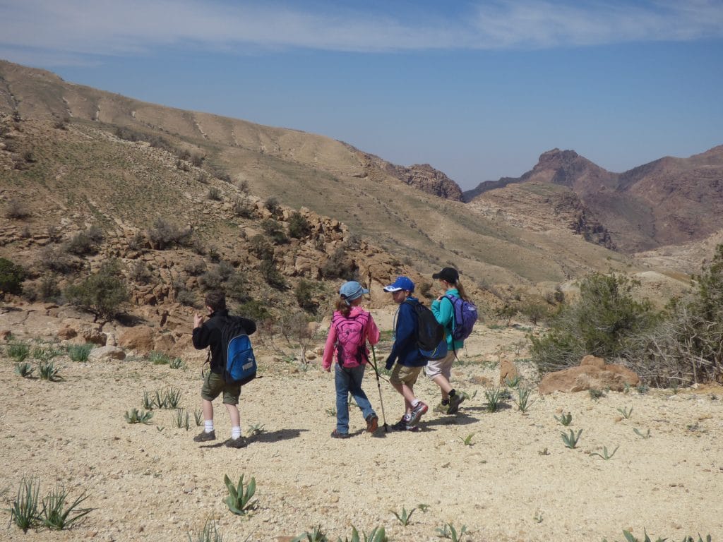 family hiking in Jordan from Experience Jordan Shobak