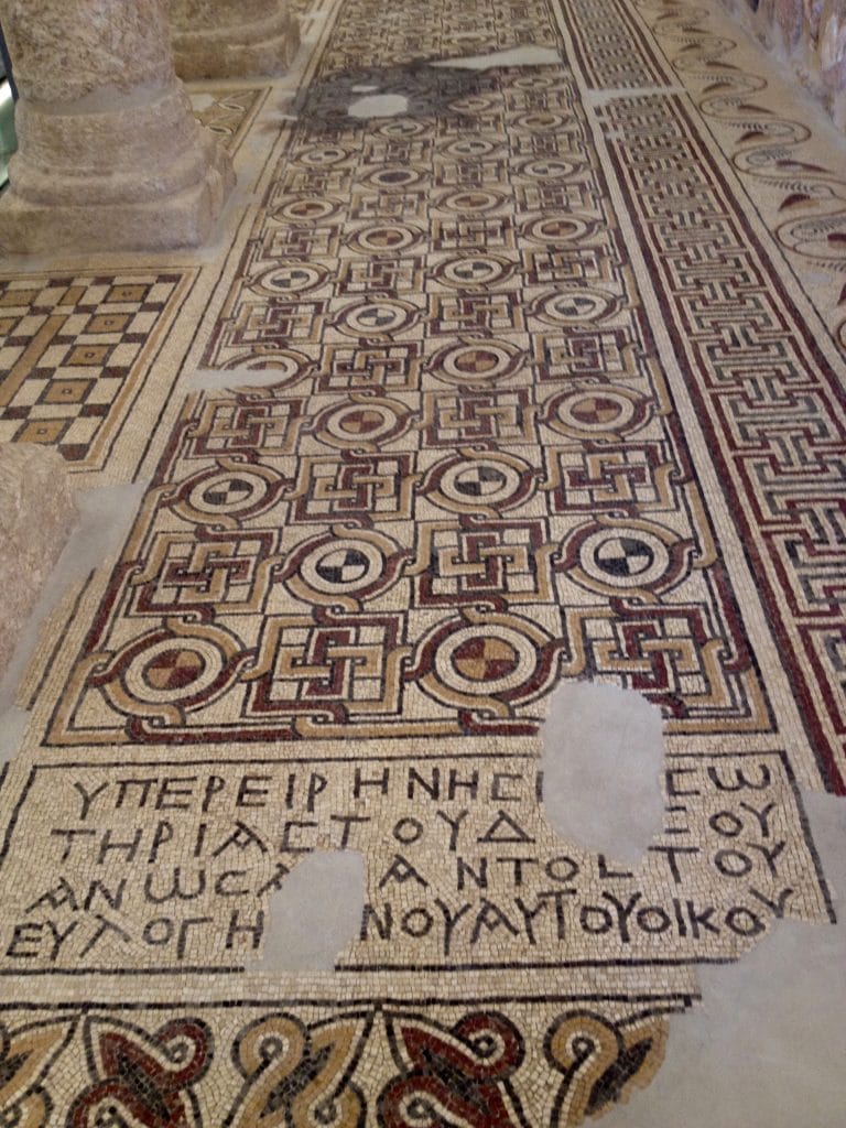 Ancient mosaics in the renovated church atop Mt Nebo